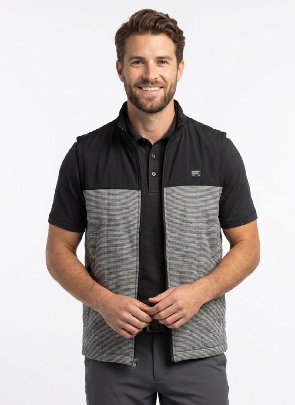 Travis Mathew Zappers Golf Vest Mens Small S Black Grey Full Zip Layer 1MV276